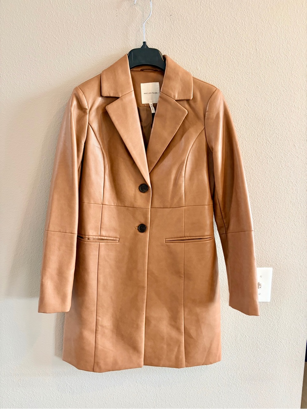 Avec Les Filles Camel Leather Blazer Jacket XS